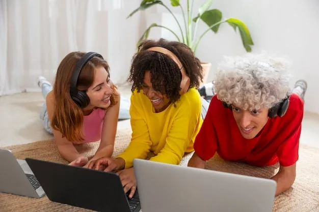 A group of diverse children sitting around a digital table, they are laughing and reaching towards the central holographic display. The holographic projection shows 3D models of historical landmarks and landscapes.