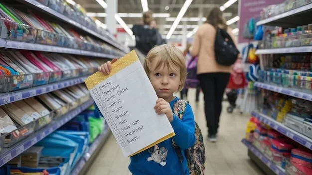 A parent carefully examining a toy label, focusing on age recommendations and warning labels, with a variety of toys visible in the background.