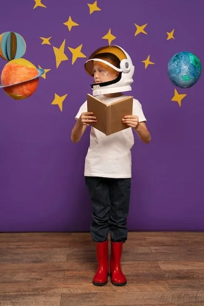 A child engrossed in playing with the Cosmic Explorer set, surrounded by books and educational materials related to space exploration. The scene conveys a sense of focused engagement and learning-through-play.