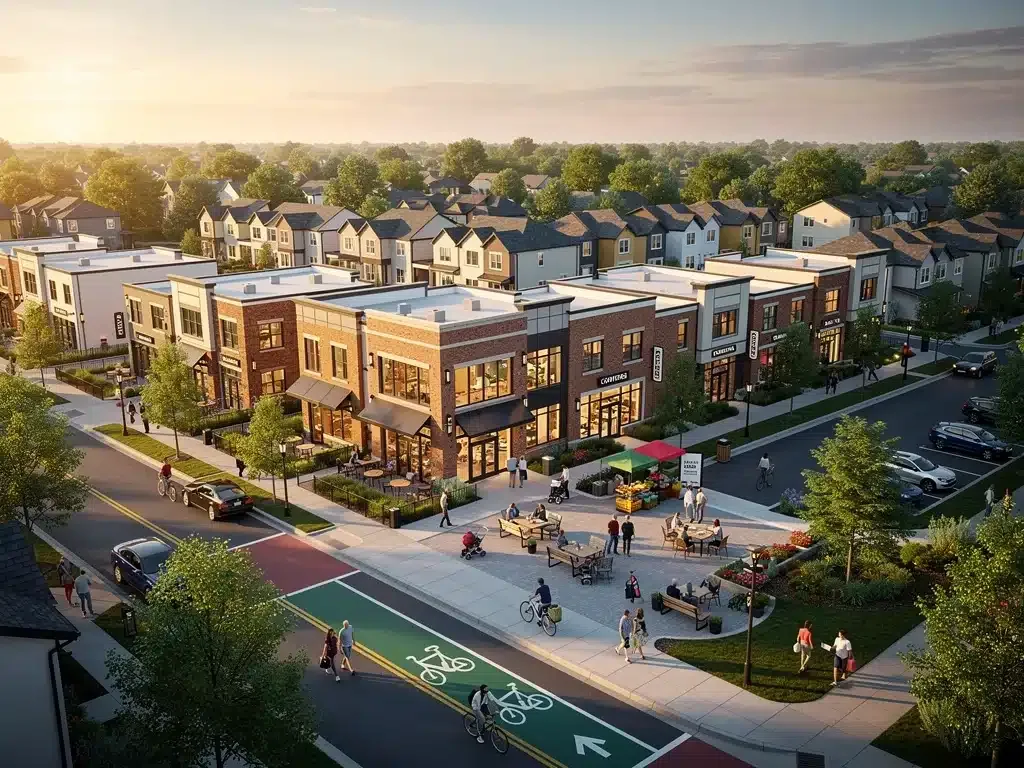 Vibrant suburban town center growing with remote worker influx