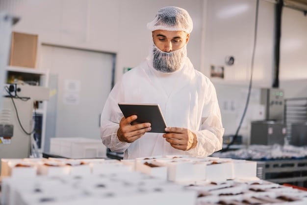 A quality control inspector examining toys on a production line in a factory, paying close attention to details like seams, small parts, and material quality.