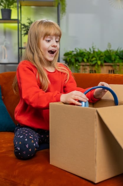 Shows happy kids using high-quality toys related to the subscription box's theme. The toys seem durable and well-made.