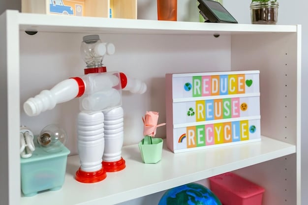 A child's bedroom featuring a wall-mounted shelving unit filled with various toy bins and baskets. The shelves are neatly organized and labeled, promoting easy access and a clutter-free look.