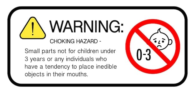 A graphic illustrating various safety symbols and labels found on toy packaging, such as the 