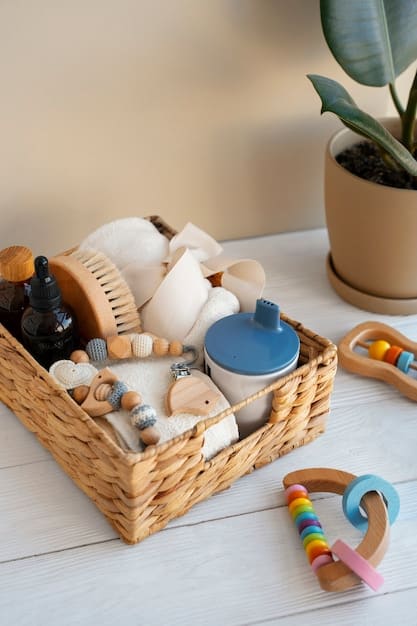 A brightly lit retail display showcasing a variety of sustainable toys made from natural materials like wood, cotton, and bamboo. The toys are neatly arranged and accompanied by informational signage highlighting their eco-friendly features and certifications. The overall ambiance is inviting and emphasizes the appeal of sustainable play options.