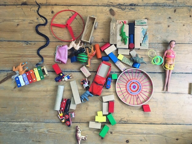 A close-up shot of a well-organized toy repair kit. It includes items such as different sizes of needles, assorted color threads, a small sewing machine, various types of glue, a pair of scissors, screwdrivers in different sizes, pliers, and an assortment of spare buttons and fabric scraps. The kit is neatly arranged in a durable container.