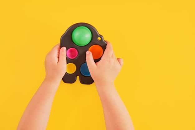 A close-up shot of a child's hands carefully moving a game piece across a colorful game board during a family game night. The focus is on the intricate details of the game piece and the game board, showcasing the tactile and engaging nature of board games. The background is slightly blurred, suggesting other family members are present and participating in the game.