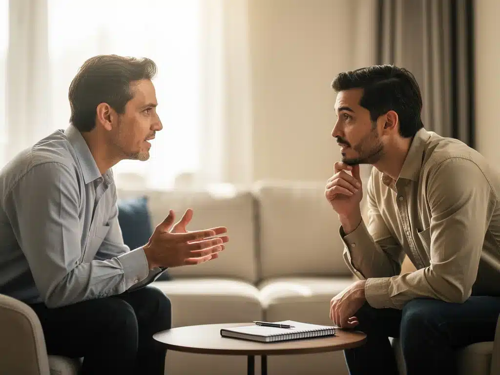 People actively listening, showing engaged body language.