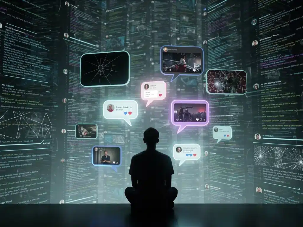 Algorithmic feed illustration showing personalized content streams and their potential impact on users.