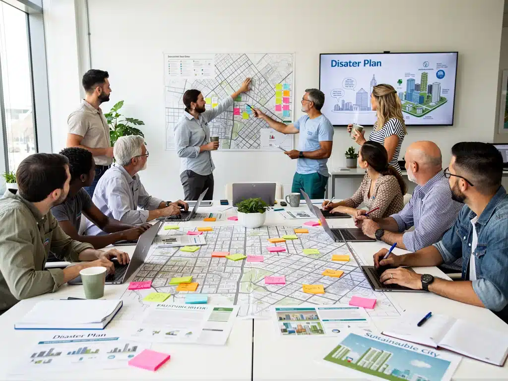 Community members collaborating on local climate action plan