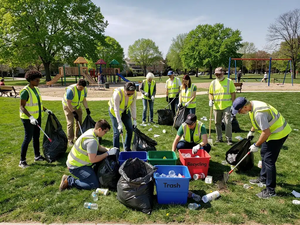 Volunteers working together on a community environmental project.