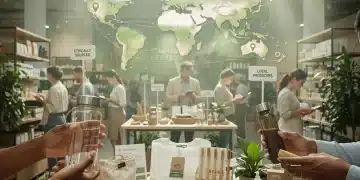 Consumers thoughtfully choosing products, representing the rise of conscious consumerism.