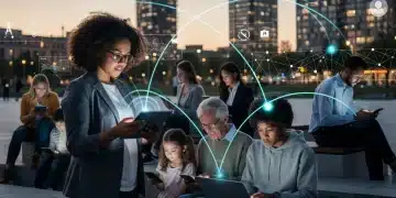 People engaging digitally with civic platforms, symbolizing modern participation