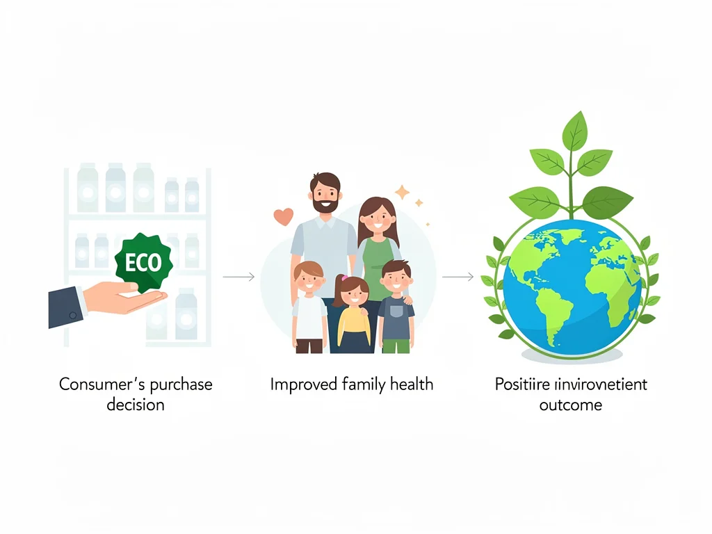 Illustration of eco-label choice leading to family health and environmental benefits
