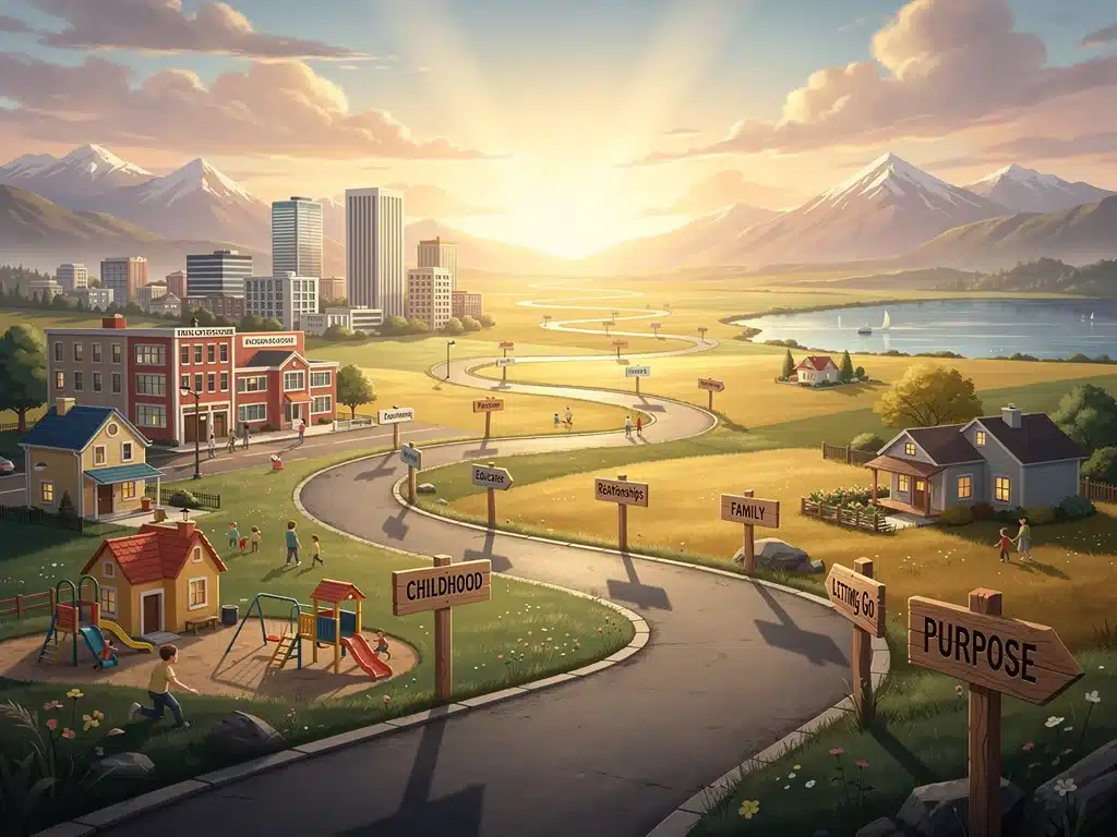 Winding path through diverse landscapes, symbolizing the journey of embracing life's changes and transitions.