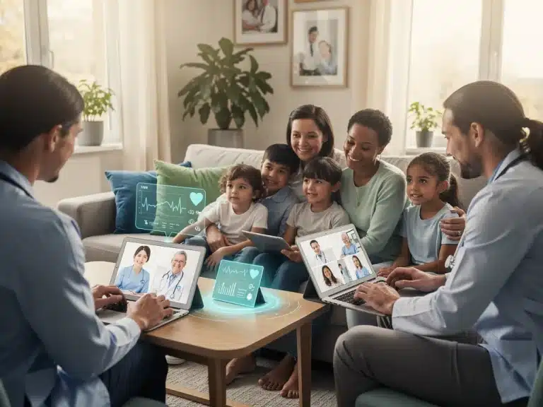 Families connecting with pediatricians through telehealth platforms