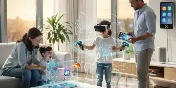 Family enjoying seamless 5G connectivity at home with smart devices