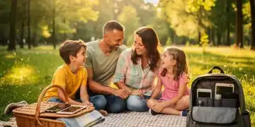 Family enjoying outdoor activity, phones put away, symbolizing digital detox