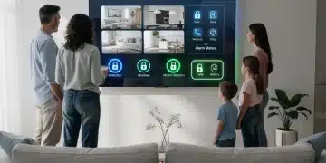 Family interacting with advanced smart home security system dashboard in 2026
