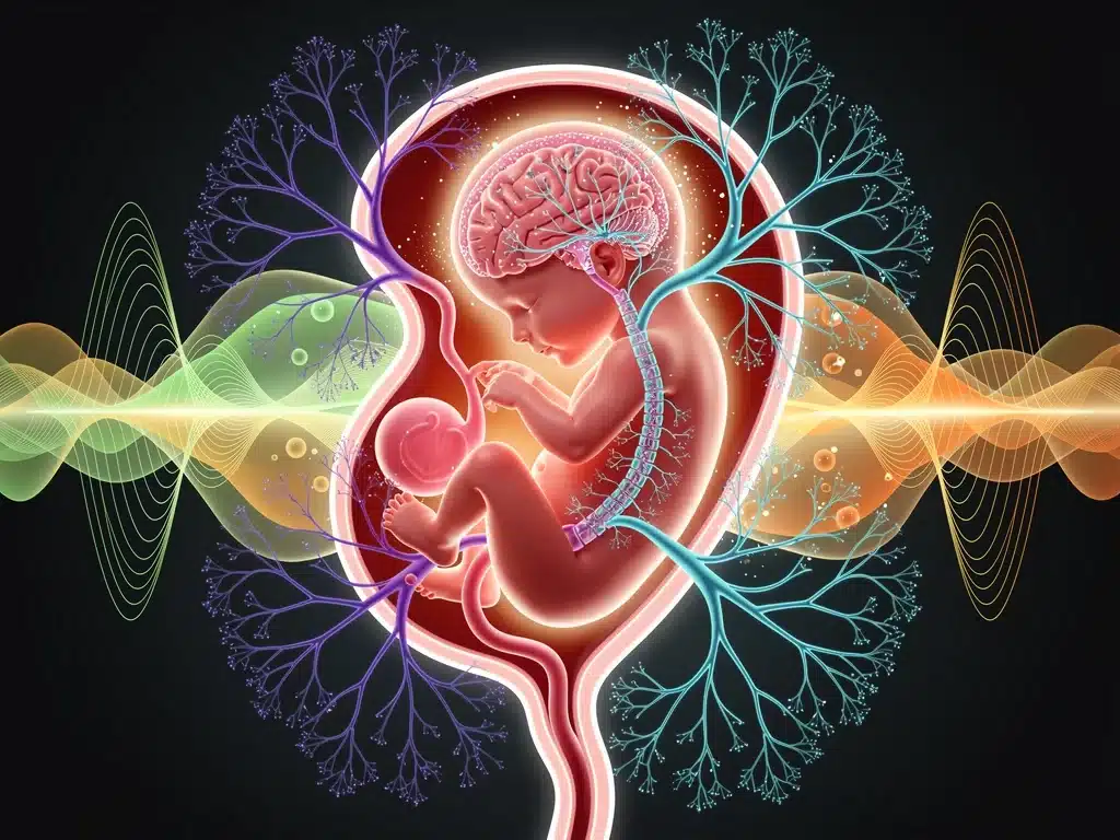 Fetal development and neural connections illustration