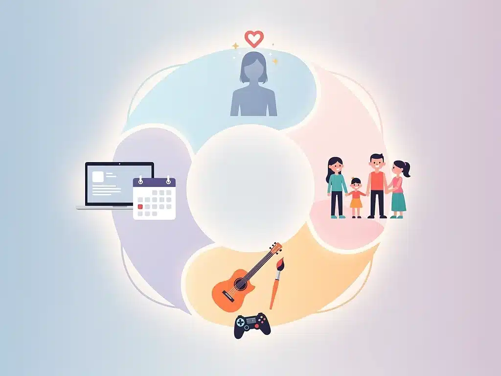 Infographic illustrating Gen Z's holistic approach to work-life balance, including mental health and personal interests.