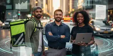 Diverse gig workers standing united for policy changes