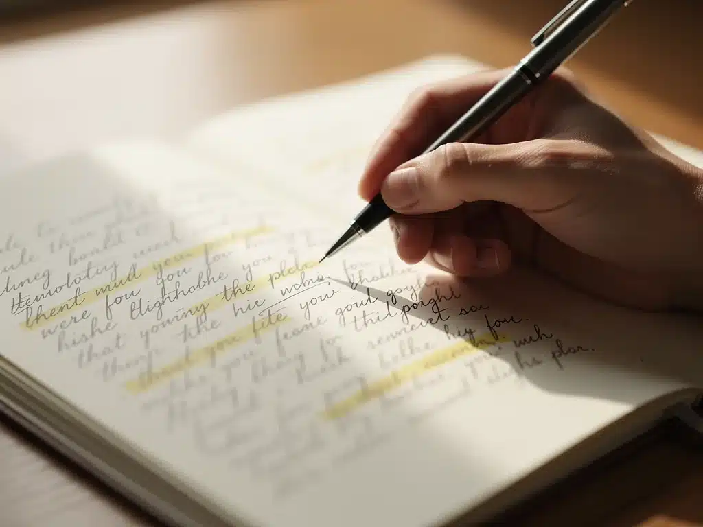 Hand writing in journal, focused on introspection