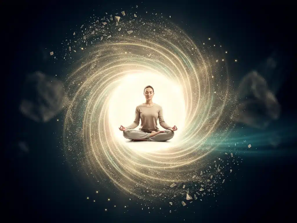 Person meditating, symbolizing inner reflection and shedding old patterns during life transitions.