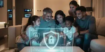 Modern family using holographic cybersecurity interface