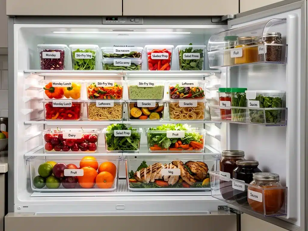 Organized pantry with labeled food containers for waste reduction