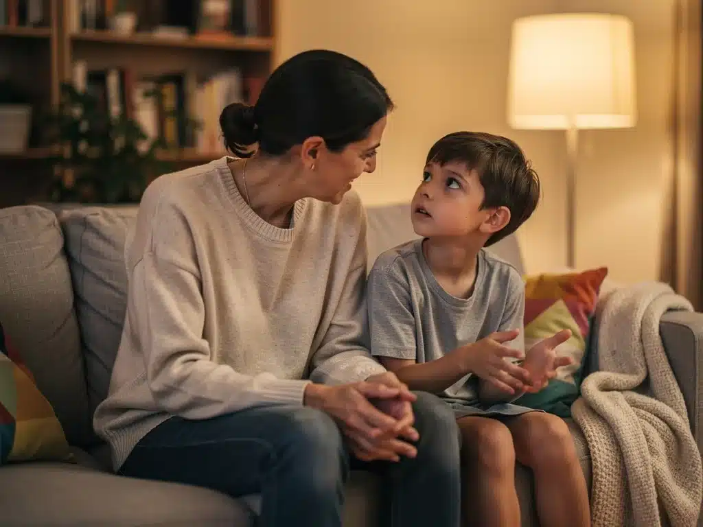 Parent actively listening to their child with empathy, fostering open communication.