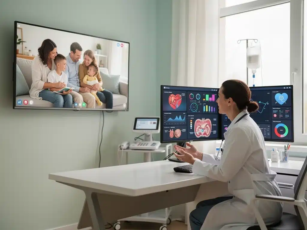 Pediatrician using AI-powered diagnostic tools during a telehealth consultation