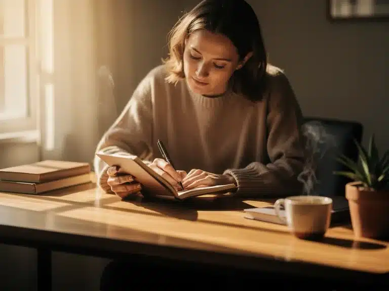 Person journaling for reflection, deep personal insight
