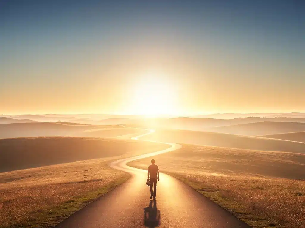 Path leading to a bright horizon, symbolizing personal growth