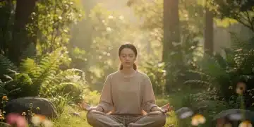 Serene person meditating outdoors, finding peace in nature's embrace.