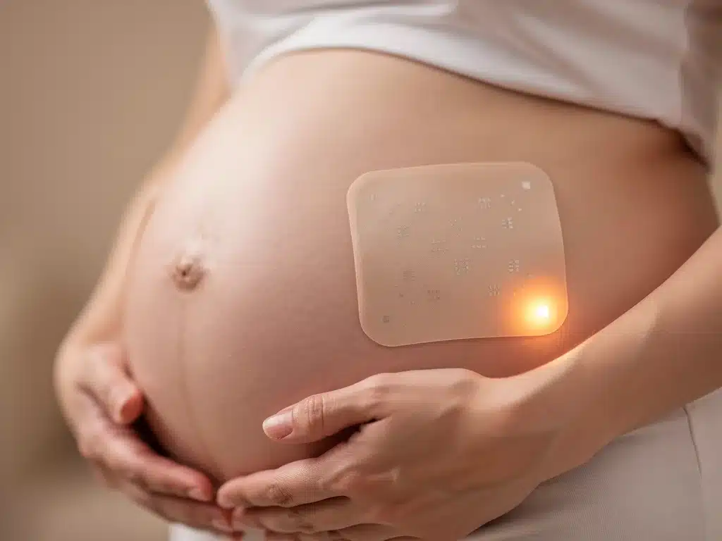 Smart patch monitoring vital signs on pregnant woman's abdomen