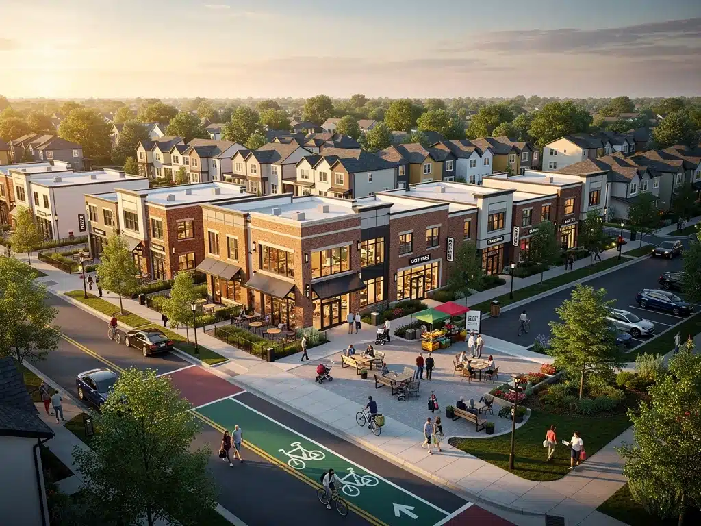 Vibrant suburban town center growing with remote worker influx