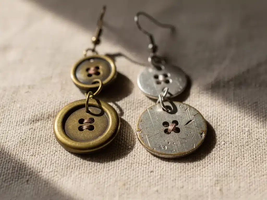 Elegant earrings made from upcycled vintage buttons