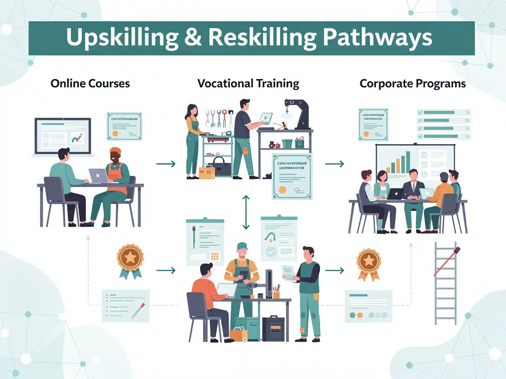 Infographic depicting various upskilling and reskilling pathways